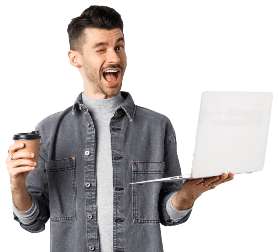 Happy man laptop