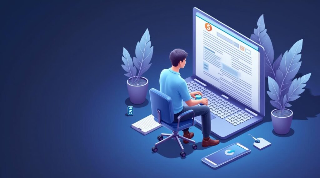 Person working at a large laptop